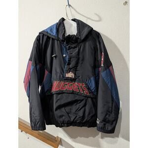 VTG 90s Denver Nuggets Starter Jacket L Anorak Pullover Puffy NBA Black -...